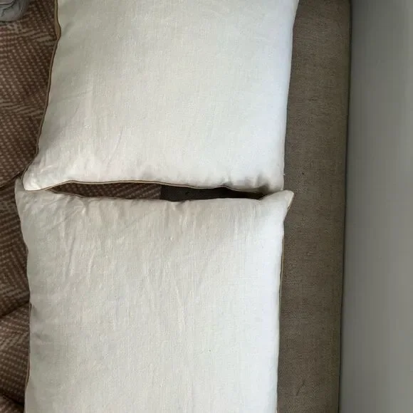 Kuk-May Rare feather Hand Embroidered Linen 20” pillows with down inserts